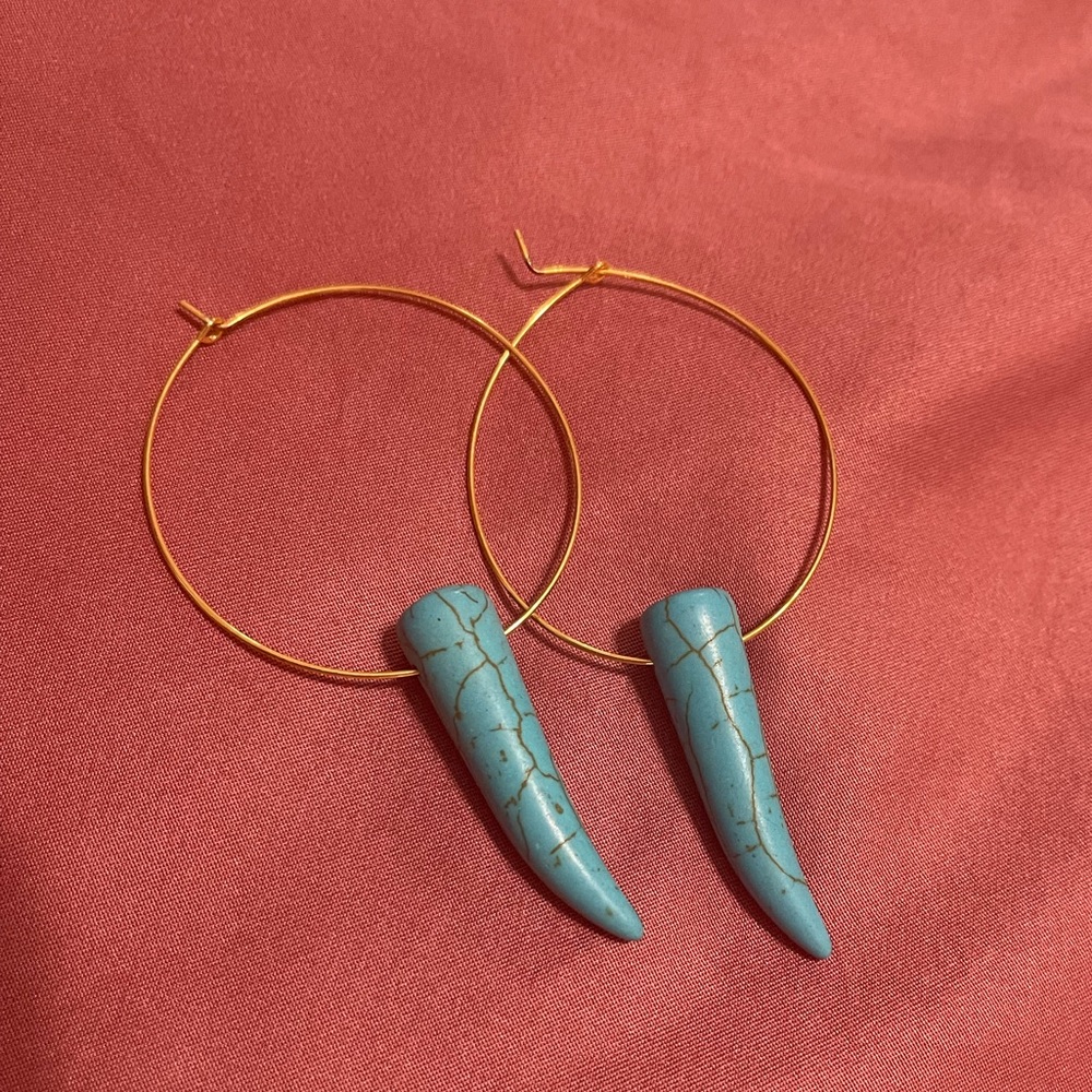 Custom hand made turquoise hoops